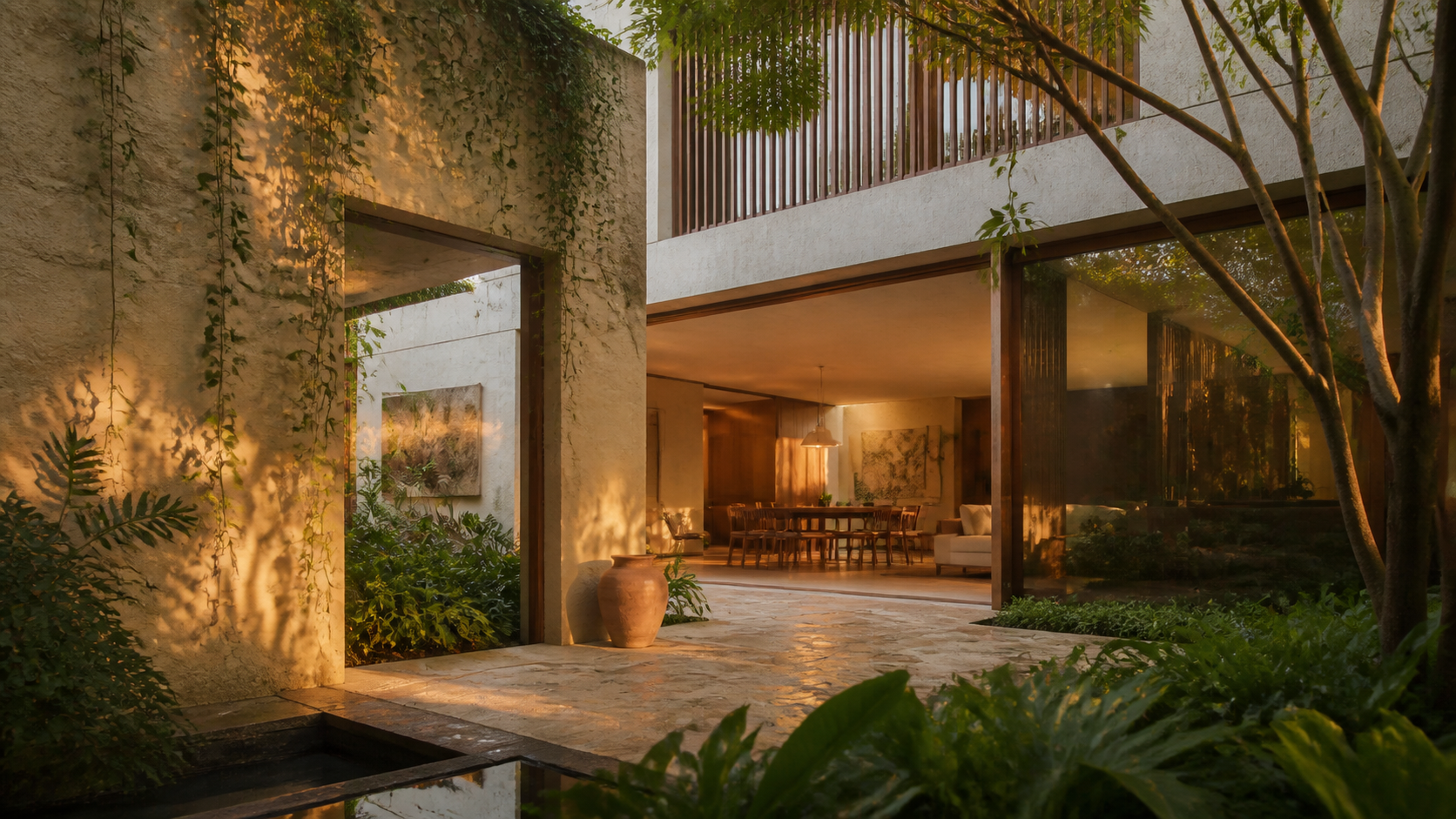 Residência contemporânea brasileira ao entardecer